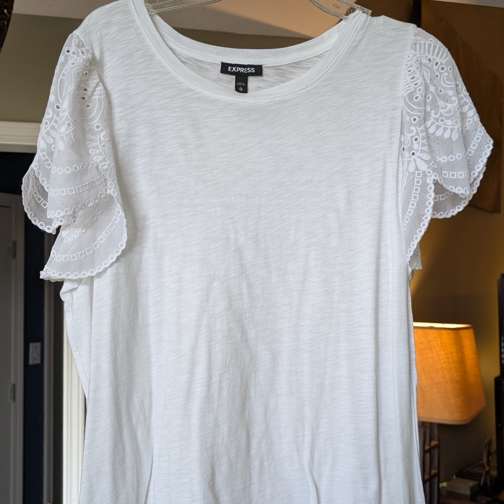 Express White Eyelet Sleeve Women's Tee